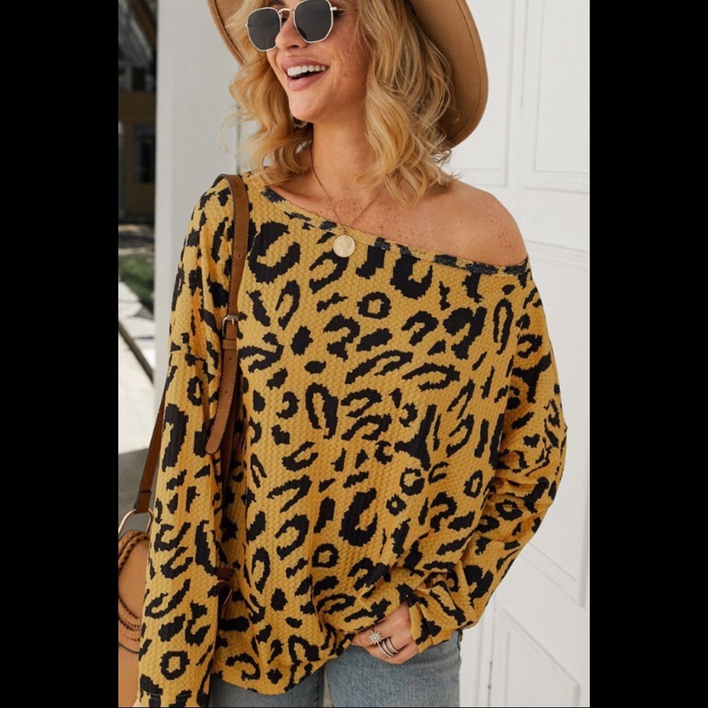 Leopard Print Long Sleeve Top Yellow - Picture 2 of 6